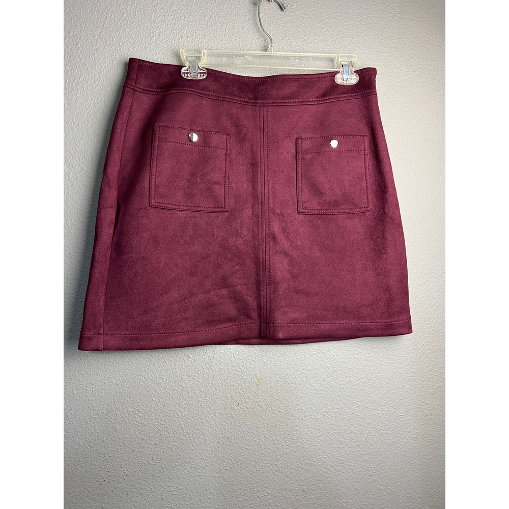 LOFT Burgundy Faux Suede A-Line Mini Skirt Front‎ Pockets Sz 10 Wine Red Preppy